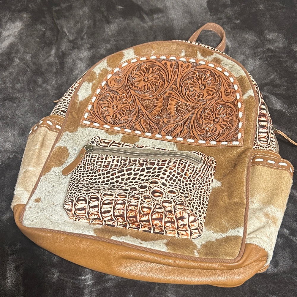 Myra Bag Brown and Cream Floral Backpack